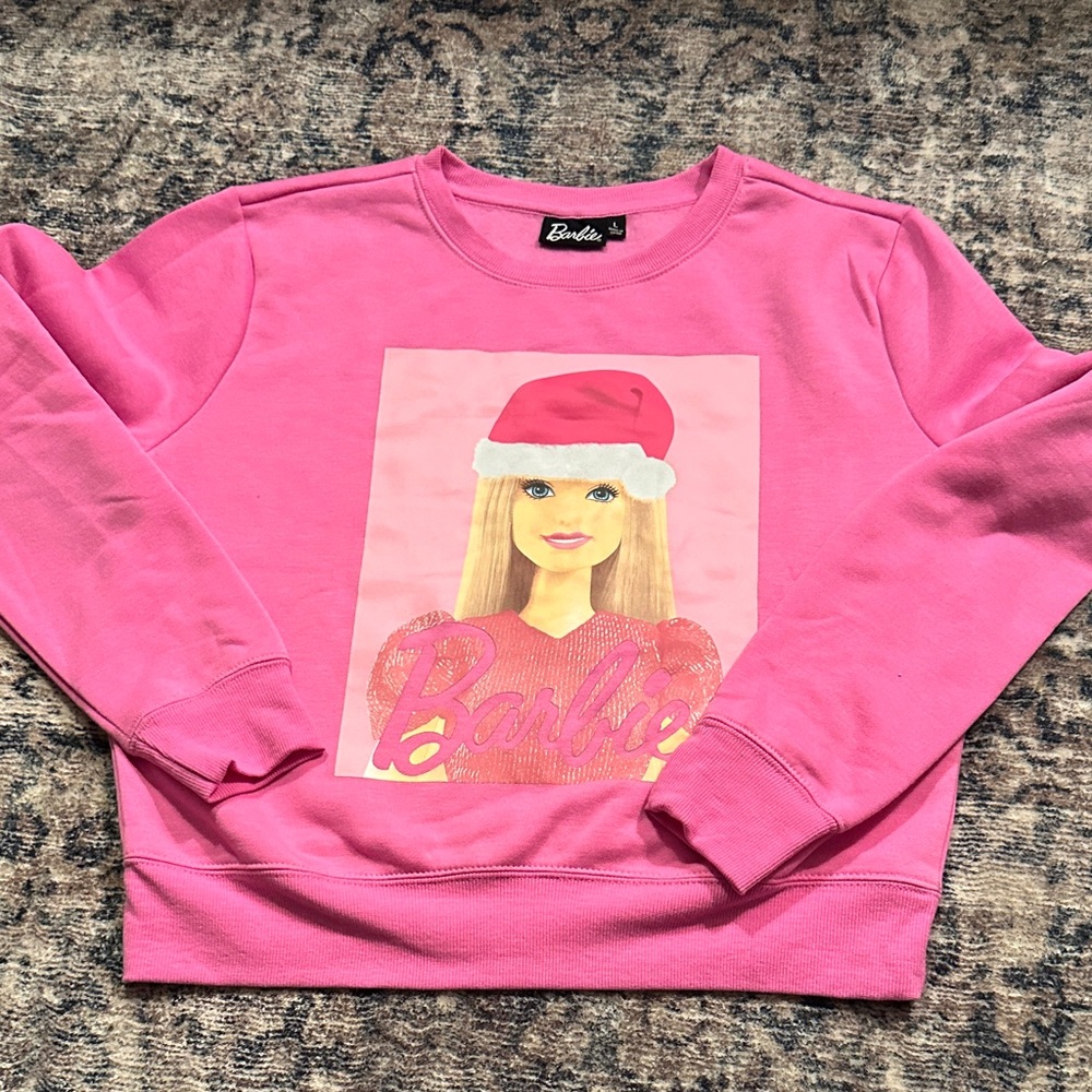 Barbie Pink Crew Neck Sweater with Festive Design Girls Large 14/16